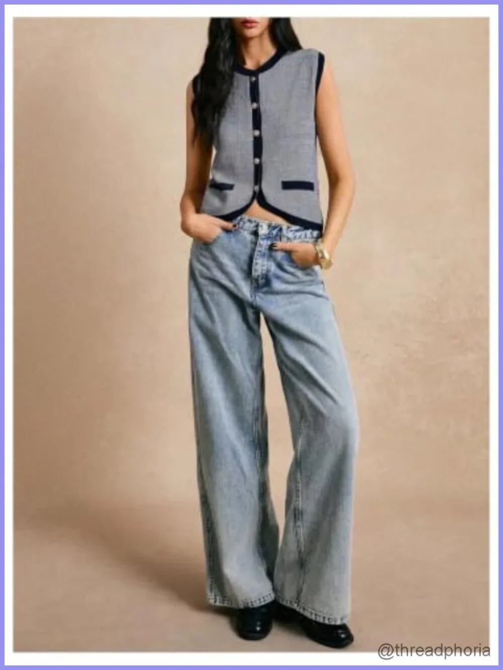 Contrast Trim Striped Dressy Sweater Vest Sleeveless Knit Button Up